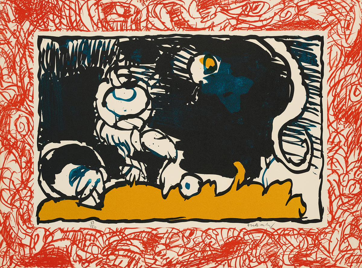 Pierre Alechinsky  -  Swirling Red Border