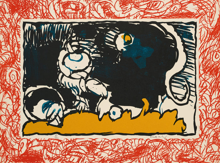 Pierre Alechinsky  -  Swirling Red Border