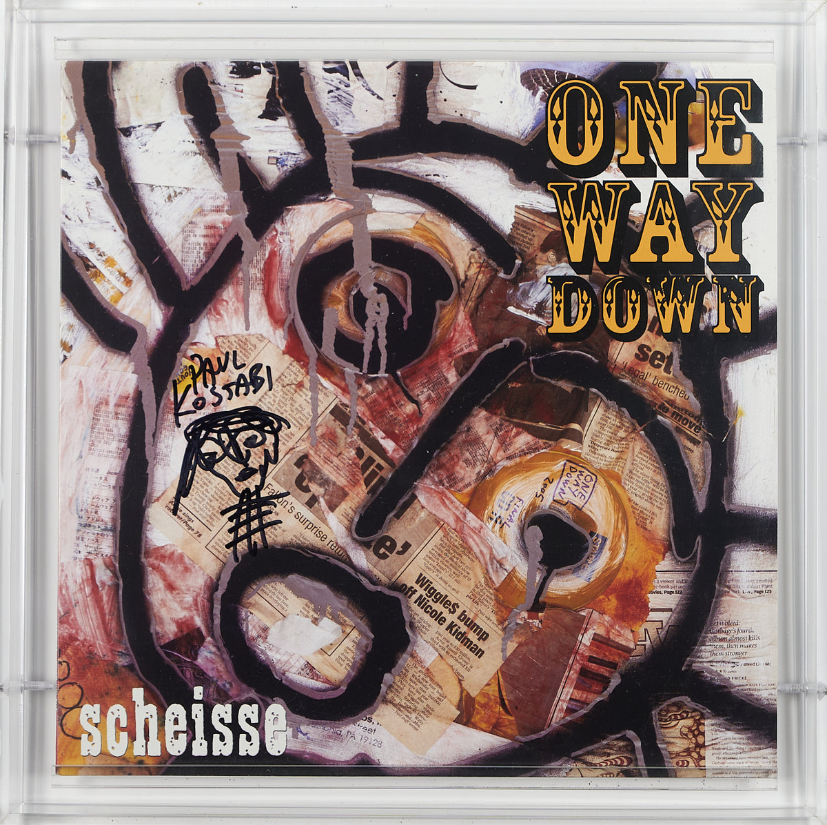 Paul Kostabi - Original Drawing on Signed Cover for One Way Down 