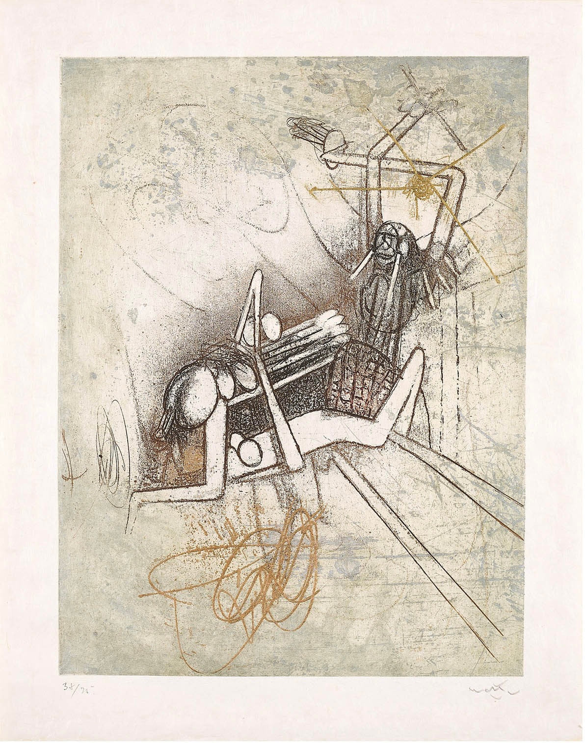 Roberto Matta  - Color etching - erotic scene I